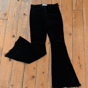 Vervet Black Distressed Flared Jeans With Button Fly